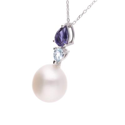 ふるさと納税 神戸市 【菫】白蝶真珠(南洋真珠)アイオライト&ブルートパーズ K18WG ペンダントトップ |  | 01