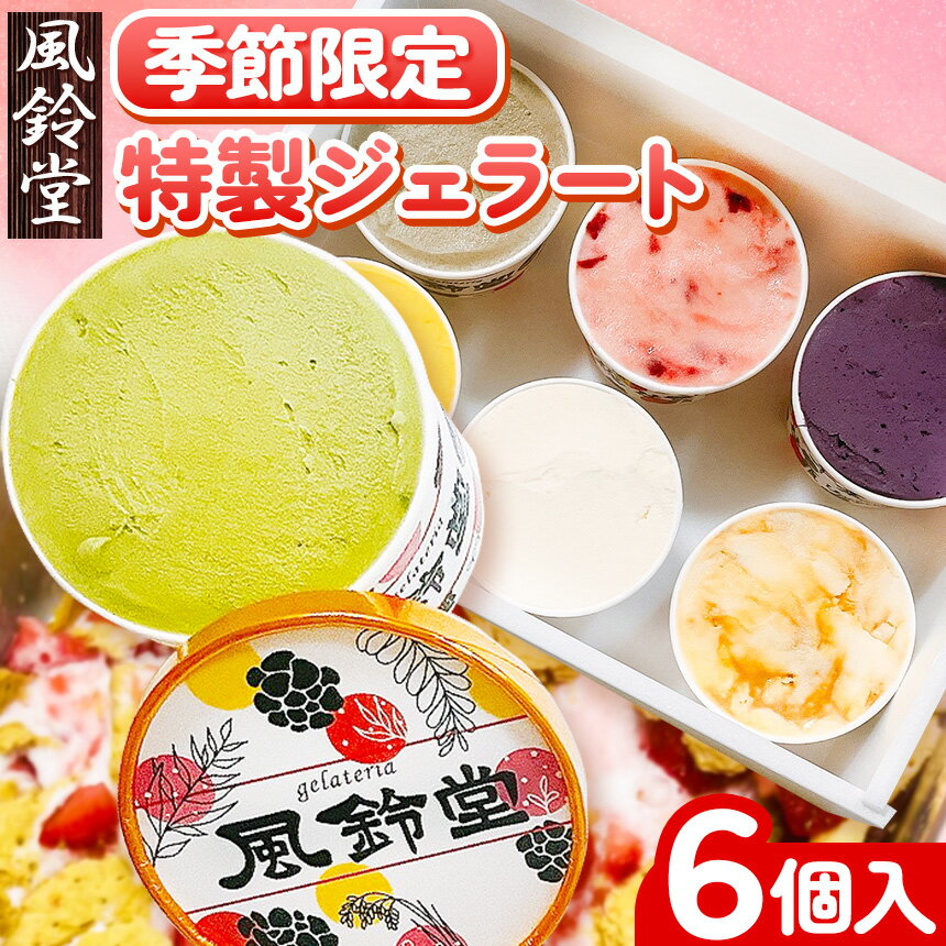 【ふるさと納税】★ レビューキャンペーン 実施中 ★ 季節限定 特製ジェラート 100g 6個 計 600g | 送料無料 旬の限定 フレーバー 3種 2つずつ 送料無料 ジェラテリア 風鈴堂 ふうりんどう 千葉県 君津市 きみつ