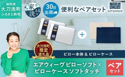 
										
										【大刀洗町限定】エアウィーヴ ピロー ソフト 2個 × ピローケース ソフトタッチ 2種 (ネイビー×ベージュ)
									