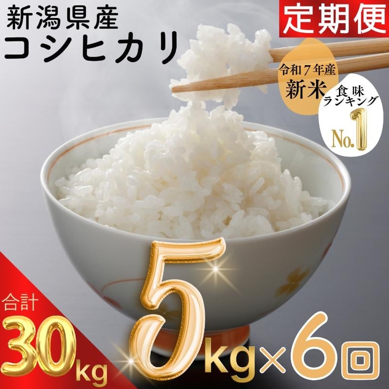 
            新米予約 令和7年 新潟県産コシヒカリ 30kg 30キロ（5kg×6回） 定期便 （毎月発送） 米ヴィレッジさんわ 自社精米 米 白米 送料無料 限定 先行予約
          