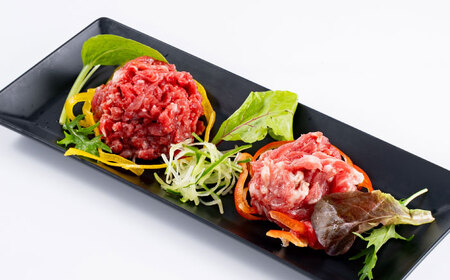 熊本 馬刺し ユッケ食べ比べ（線切りユッケ/霜降り(カルビ)ユッケ） 計約90g 各種1P 馬刺し[AYAF103]