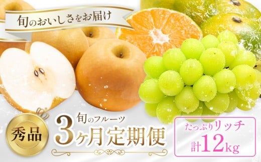 旬の フルーツ 定期便 3ヶ月連続 秀品 リッチ 計12kg  日本フルーツ株式会社《8月上旬-10月末頃出荷》熊本県 荒尾市 シャインマスカット おまかせ 梨 極早生みかん 果物 フルーツ スイーツ デザート ギフト ご贈答