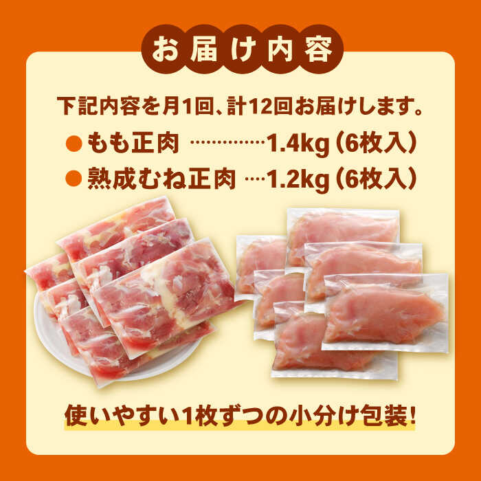 【全12回定期便・大容量】＜人気ブランド鶏食べ比べ＞みつせ鶏もも肉・むね肉2.6kg ヨコオフーズ/吉野ヶ里町 [FAE144]