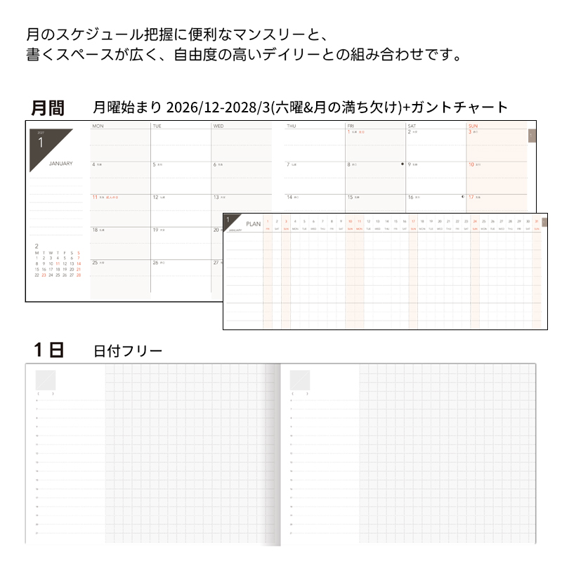 TETEFU デイリー＆マンスリー ピュアレッド 手帳 A5サイズ スマホサイズ A6 軽量 コンパクト タスク管理 予定管理 スケジュール管理 ライフログ 文房具 メモ帳 愛知県 小牧市 送料無料