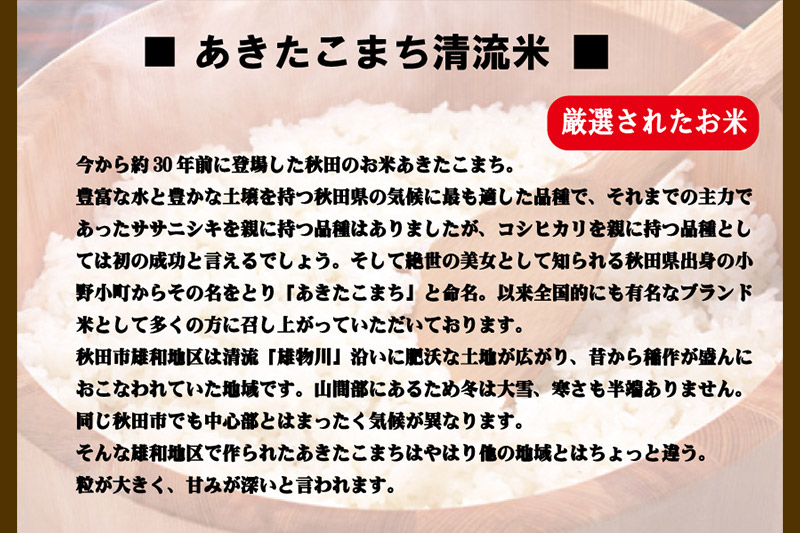 《令和7年産 新米受付》《定期便6ヶ月》あきたこまち 清流米 6kg(3kg×2袋)【無洗米】 秋田市雄和産