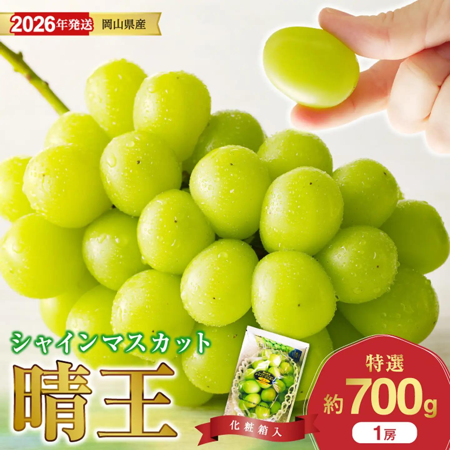 岡山県産 シャインマスカット 晴王 特選 大房 化粧箱入 1房 約700g【シャインマスカット】hz-s