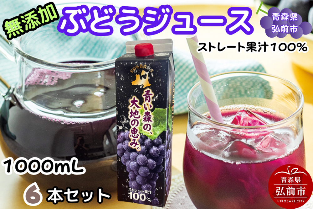【寄附金額見直しました】ぶどうジュース 紙パック 1L×6本入り 無添加 ストレート果汁100％ スチューベンジュース 青森県産 弘前市