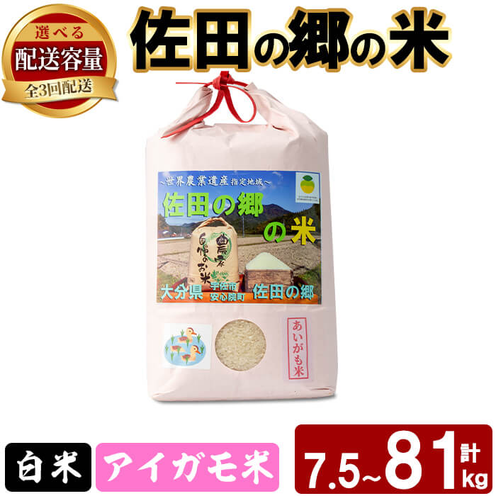【ふるさと納税】＜選べる！定期便・総3回＞＜令和7年産＞佐田の郷の米 アイガモ米(計7.5～81kg)お米 白米 ごはん ヒノヒカリ ひのひかり ブランド米 常温 常温保存 定期便【211700900・211701000・211701100】【雅設置プロジェクト　佐田の郷の会】