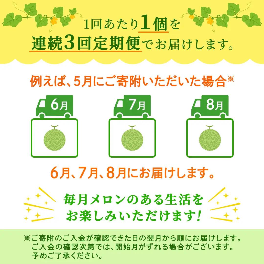 【定期便】 赤肉アールスメロン 1玉 × 3か月連続