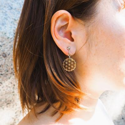 ふるさと納税 大和高田市 茶蝶貝のレース彫刻「麻」イヤリング |  | 01