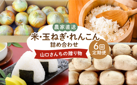 【先行予約】【6回定期便】 農家直送！特産物詰合せ -山口さんちの贈り物- 【y'scompany】 たまねぎ れんこん 米 コシヒカリ 夢しずく ひのひかり さがびより ご飯 ブランド米 蓮根 レンコン [IAS018]