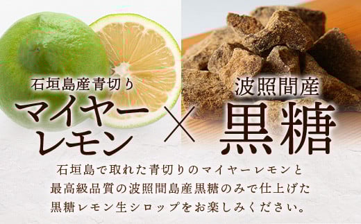 【先行受付】≪2026年10月～12月順次発送≫ 皮まで食べられる!? 黒糖レモン生シロップのみと果肉入りの120ml×各1本の2本セット | 沖縄 石垣 黒糖 波照間 青切り レモン マイヤー メイ
