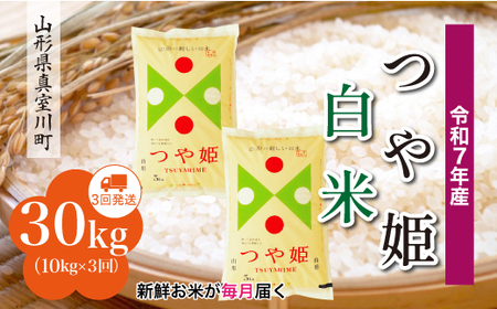 ＜令和7年産米＞ 令和8年1月中旬より発送 特別栽培米 つや姫【白米】30kg定期便 (10kg×3回) 山形県真室川町　◆RR7T3010M-H2601B