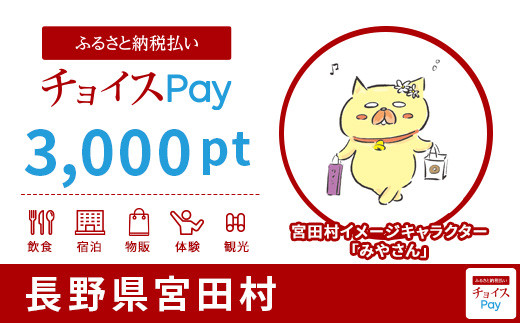 
宮田村チョイスPay 3,000pt（1pt＝1円）【会員限定のお礼の品】
