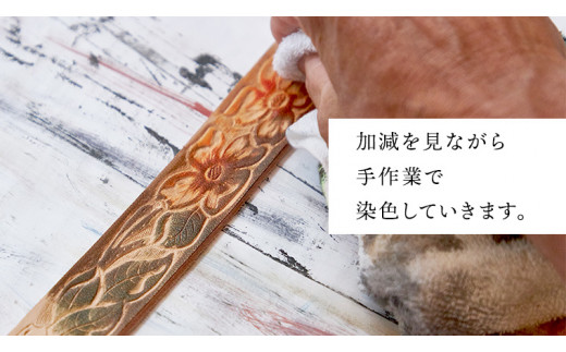 牛革ベルト（オイルベルト・焦茶色・龍模様）【太さ40mm / 厚さ3.7mm / L(130cm)】 父の日 牛革 牛 革 皮 ベルト 手作り ハンドメイド [BE059ya-L]
