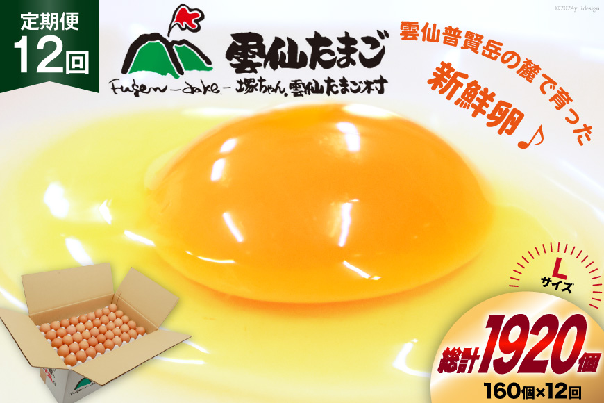 CI048 12回 定期便 どっさり！ 雲仙たまごLサイズ 160個(150個＋割れ補償10個入り) [ 卵 たまご 生卵 鶏卵 赤卵 玉子 新鮮 塚ちゃん雲仙たまご村 長崎県 島原市 ]