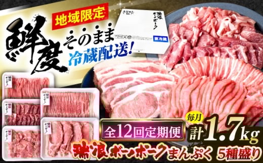 【12回定期便】※冷蔵配送/地域限定※ 岐阜県産 豚 瑞浪ボーノポーク まんぷく 5種盛り 1.7kg (ロースしゃぶしゃぶ・肩ロース焼肉・バラスライス・小間切・ローステキカツ) 瑞浪市 / きなぁた瑞浪 [AZCI040]