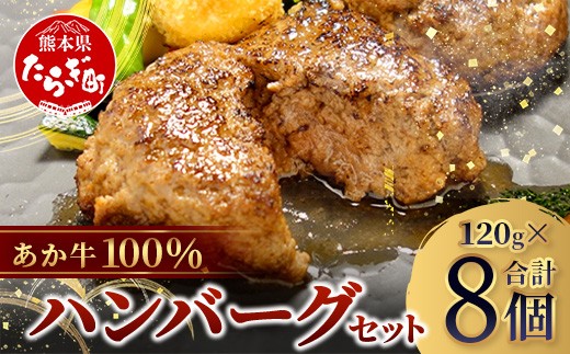 
                  あか牛 100％ハンバーグ セット 120g×8個 (計960g) ハンバーグ あか牛 牛肉 肉 熊本産 国産牛 和牛 旨味 うま味 ぎっしり 熊本県 多良木町 牛肉 お試し ハンバーグ 046-0752
                