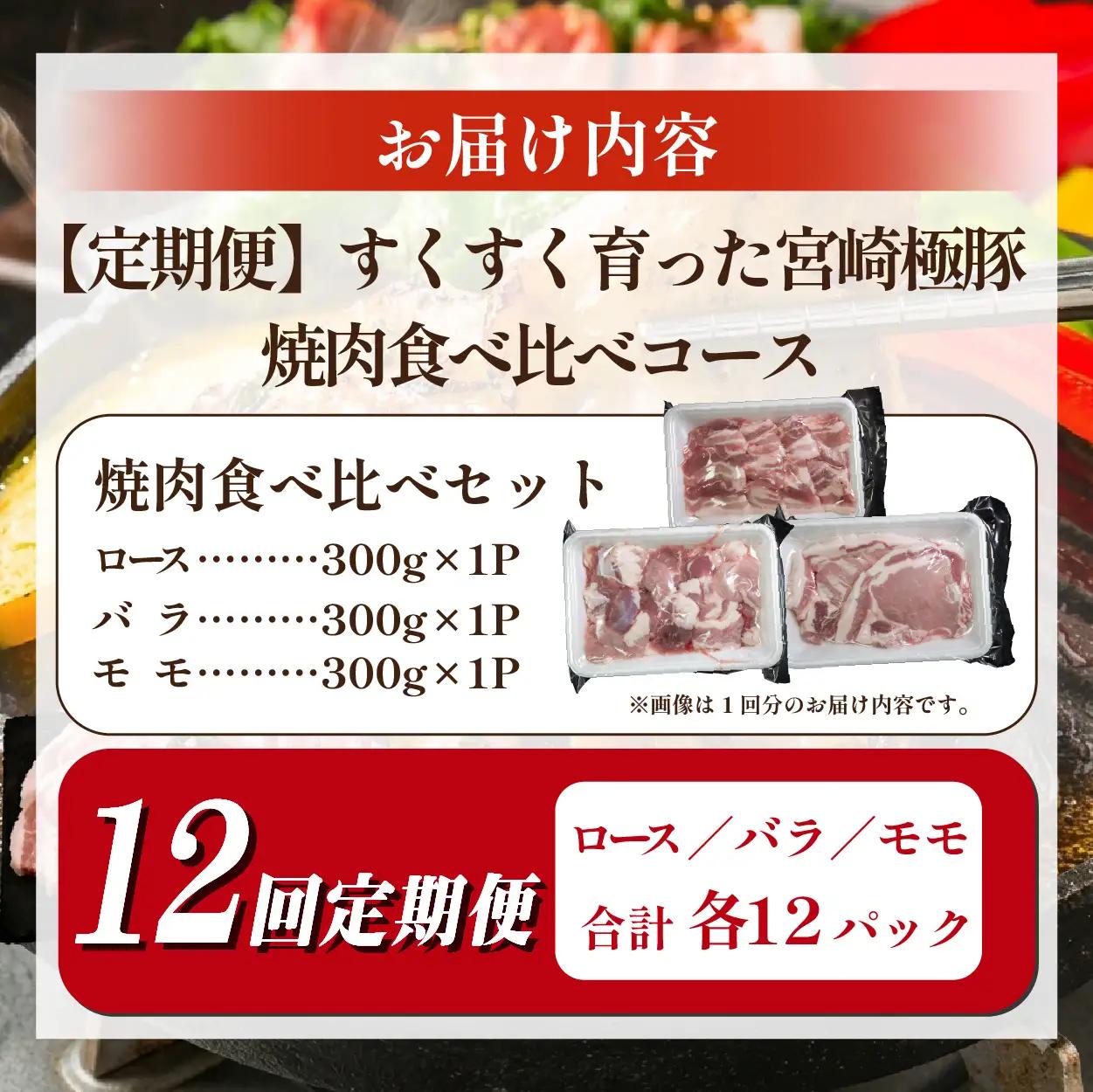 豚肉 【定期便】契約農場ですくすく育った宮崎極豚焼肉食べ比べコース 12回 豚肉