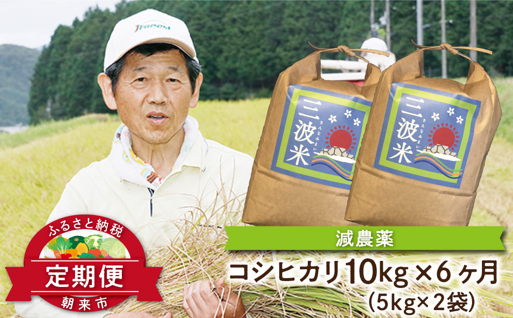 
                  【定期便】三波農地を守る会のコシヒカリ10㎏（5kg×2袋）×6ヵ月 令和8年産 新米予約 定期便 減農薬 コシヒカリ お米 安心 安全 良質 美味しい 計60㎏ お試し 竹田城跡 三波地区 きれいな水【AS2KBF1】
                