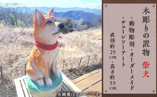 
            木彫りの置物（柴犬）【動物彫刻・オーダーメイド・チェーンソーアート】（直径約25cm・高さ約55cm）
          