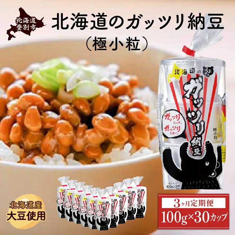 北海道のガッツリ納豆極小粒 100g×3個×10袋(合計30カップ) たれなし 特大カップ 大容量 北海道産 国産 くま納豆【3ヶ月連続お届け】