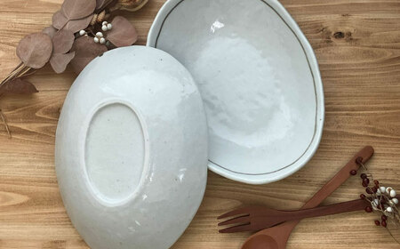 【瀬戸焼】 志野 オーバルボウル ペアセット 【株式会社まるたか水野コーポレーション】 / 食器 楕円 カレー皿 / 瀬戸市[BBBF025]