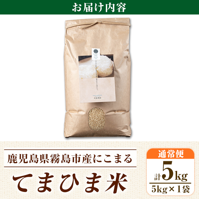 K-391-B 《令和6年産》てまひま米・玄米(品種：にこまる)(計5kg：5kg×1袋)【末蜜農園】 霧島市 お米 玄米 米 こめ コメ ご飯 ごはん 栽培期間中農薬不使用