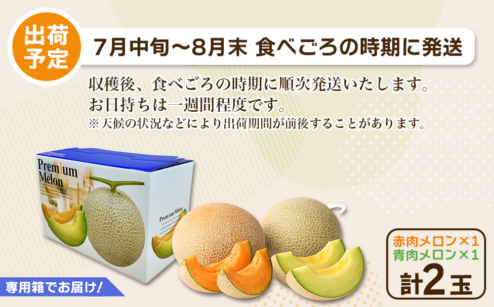 糖度15度以上 !!＜令和8年産先行予約受付中 / 数量限定＞宇陀市産 夫婦メロン 計2玉(青肉・赤肉 各1玉ずつ)／ みやび農園 メロンセット 贈答 贈り物 紅白お祝い 食べ比べ 奈良県 宇陀市 ふるさと納税