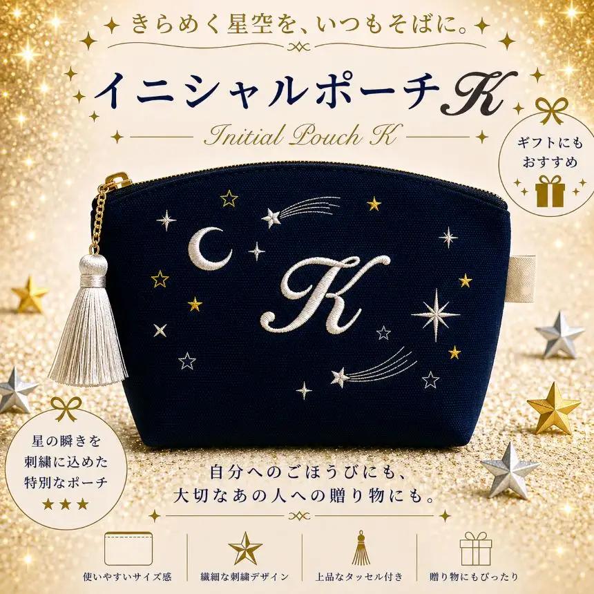 星空の刺繍ポーチ【K】| 栃木県 那珂川町 送料無料