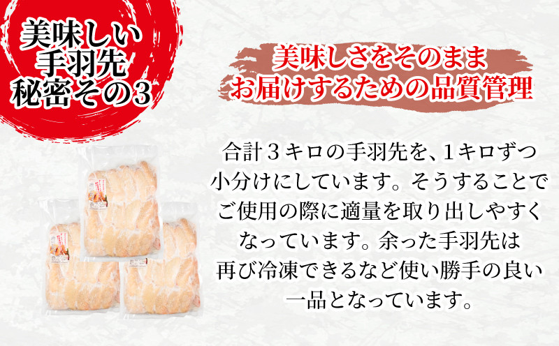 徳島地鶏 阿波尾鶏 手羽先唐揚げ 塩ガーリック味 3kg 1kg×3パック 