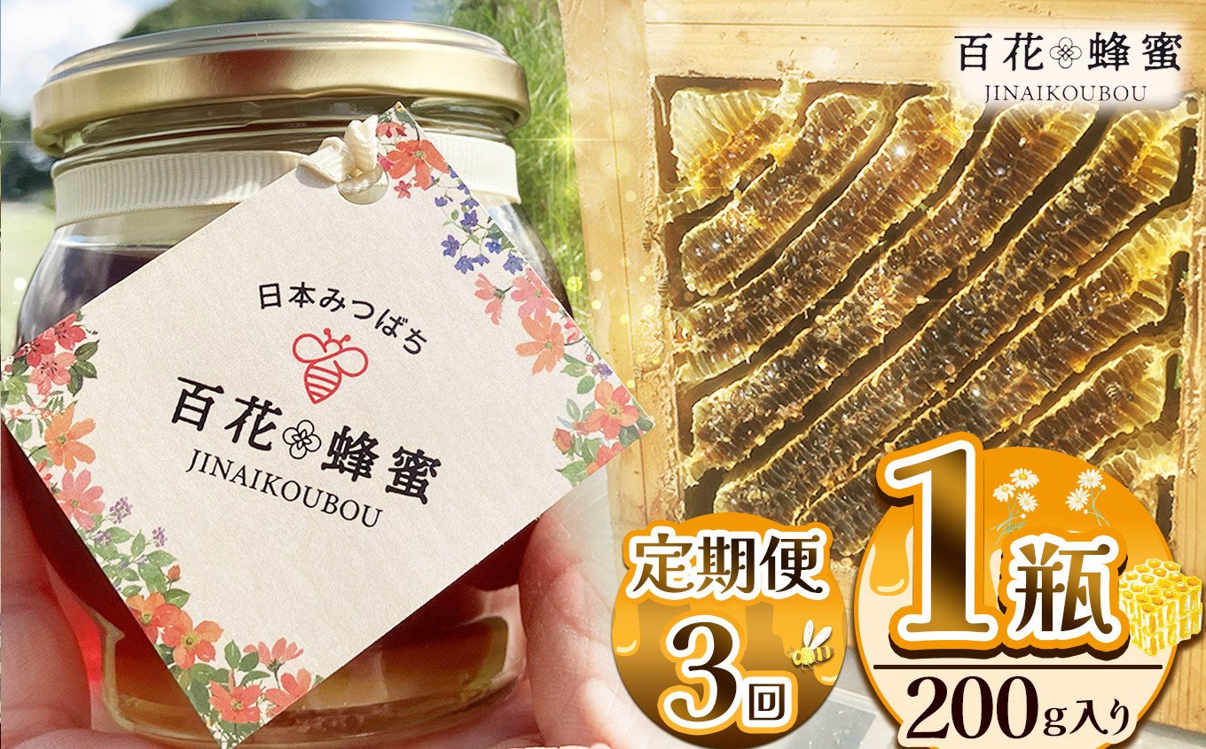 
            【定期便3回】日本ミツバチの百花蜂蜜 1瓶 (200g入) | 定期便3回 ハチミツ はちみつ ミツバチ 純度100％国産 無添加 栃木県 下野市
          
