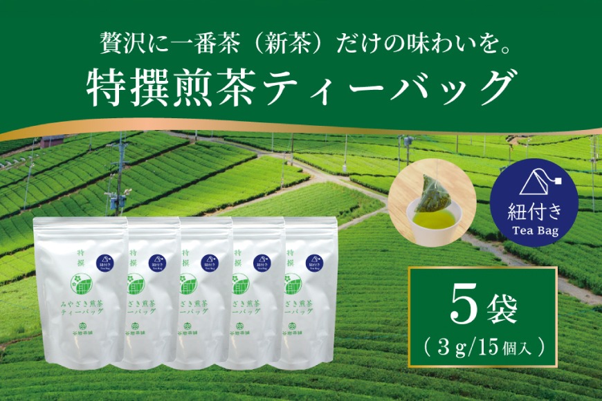 お茶 ティーバッグ 特撰 みやざき煎茶 紐付き 5袋 セット [谷岩茶舗 宮崎県 日向市 452061738] ティーパック 茶 茶葉 緑茶 新茶 お茶の葉