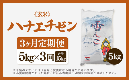 【先行予約】【令和7年産・新米】定期便 ≪3ヶ月連続お届け≫ ハナエチゼン 5kg × 3回（合計15kg）【玄米】【10月中旬前後より順次発送予定】【お米 こめ はなえちぜん 華越前 人気品種 ブラ