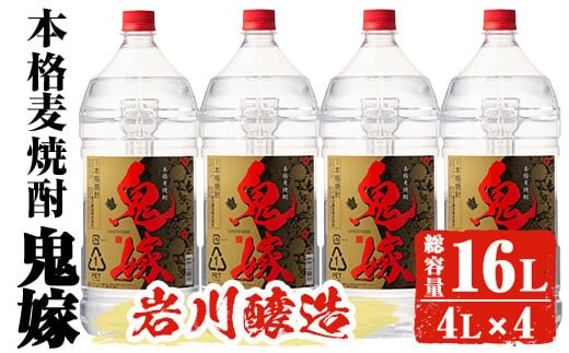 
										
										岩川醸造 本格麦焼酎 鬼嫁 4本セット〈麦〉 (4L×4本・計16L) お酒 焼酎 麦焼酎【大隅家】C37-v01
									