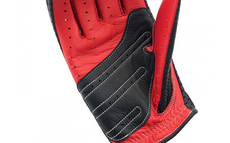 【ブラック×レッド/L】ドライビンググローブ 補強付 フルフィンガー  カカザン  CACAZAN 革手袋 レザーグローブ メンズ レディース 鹿革 ディアスキン 補強付【 クルマ 車 ドライブ バイ