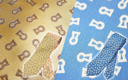 No.081 【ゴールド＆サックス】古墳ネクタイ　シルク製2本セット