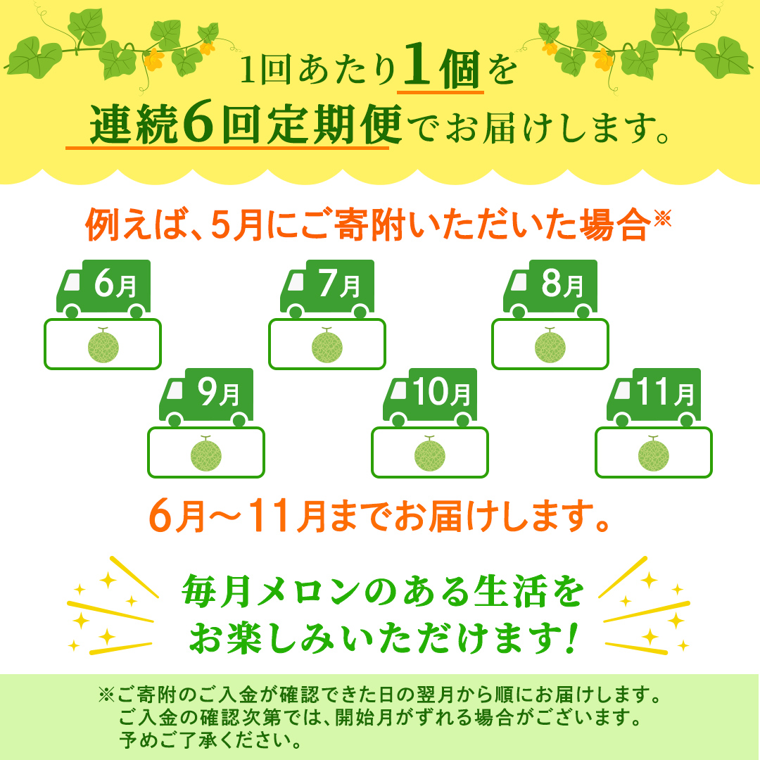 【定期便】 アールスメロン 1玉 × 6か月連続 メロン ギフト 高糖度 甘い 美味しい フルーツ 誕生日 プレゼント ギフト 贈り物 父の日 母の日 1個 [FC46-NT]