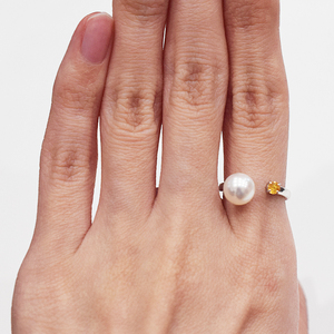S085-475_あこや真珠 天草 リング 7.5mm - 8mm ホワイトピンク シトリン フリーサイズ 真珠 (F：13号)