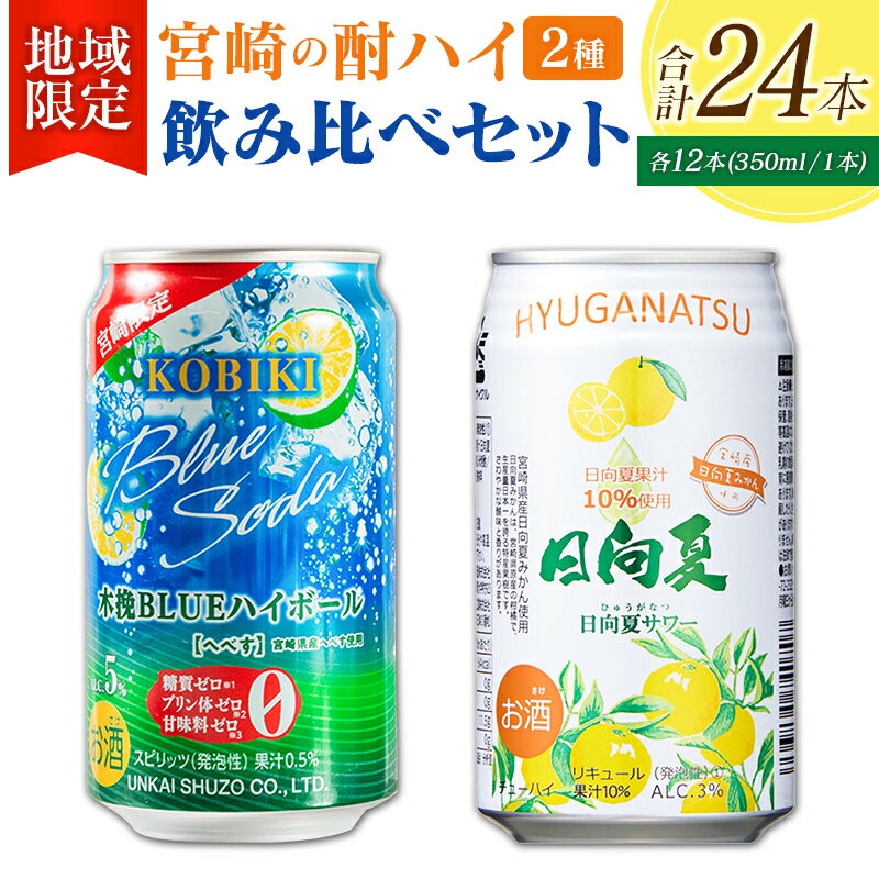 【ふるさと納税】【宮崎・九州限定】宮崎の酎ハイ 2種 飲み比べ 350ml缶×各12本 （木挽BLUEハイボール へべす | 日向夏みかんサワー）お酒 詰め合わせ セット