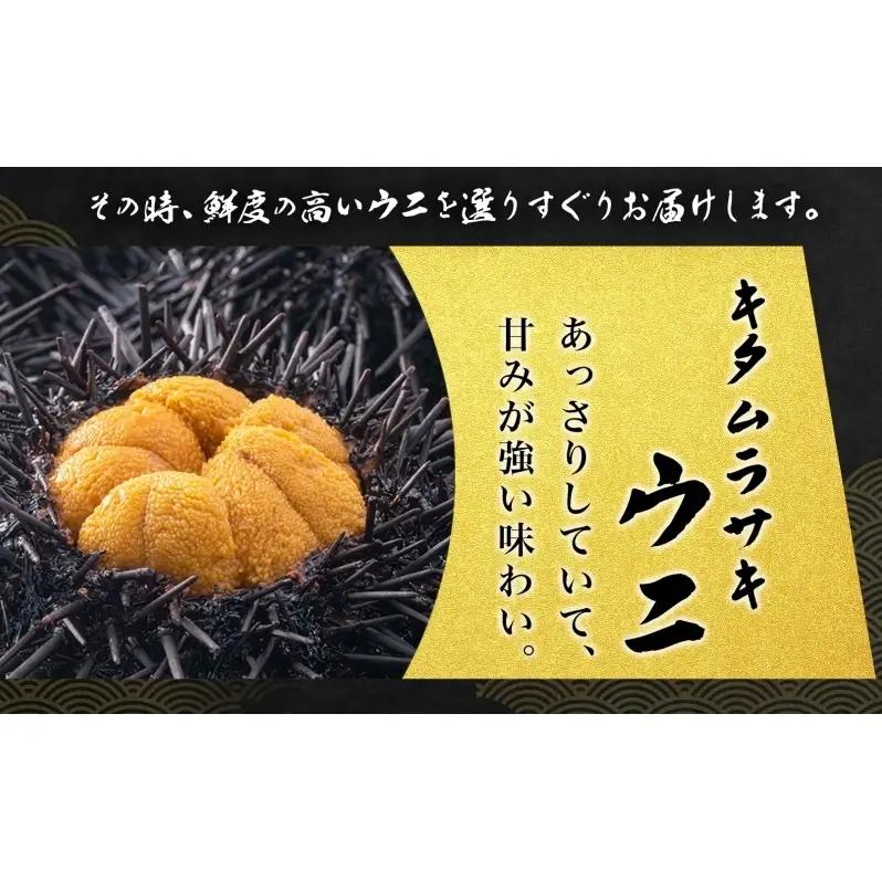ミョウバン不使用 塩水 ウニ100g 2パック 7月下旬頃までお届け  [水揚げ後 順次出荷]  キタムラサキウニ うに ウニ 雲丹 ムラサキウニ 北海道産 魚貝 魚介 海鮮 海産 小川商店 送料無料