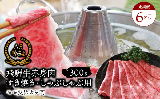 【６ヶ月定期便】A5等級飛騨牛 赤身肉 すき焼き・しゃぶしゃぶ用 300ｇ モモ又はカタ肉 2025/9/19～