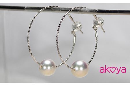 akoya フープピアス （K18WG） 8.5～9.0ミリ 真珠 アコヤ パール ピアス 18金 K18 WG アクセサリー ギフト ホワイトデー クリスマス 伊勢志摩 志摩ﾌｰﾌﾟ 