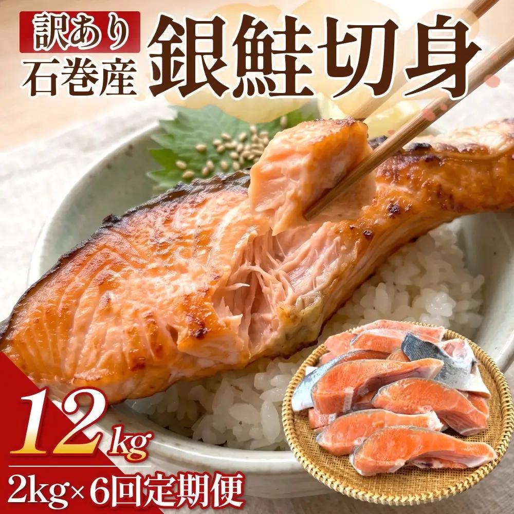 【訳あり】石巻産 冷凍 銀鮭 切身 2kg × 6回 合計 12kg 国産 鮭 不揃い 魚    