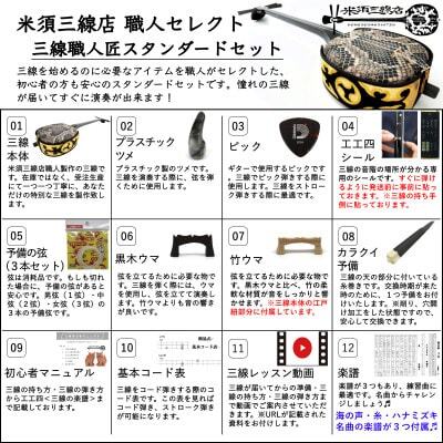 【米須三線店】デザイン三線 初心者用スタンダードセット (ハイビスカス ＆ 蝶 A)【1259001】