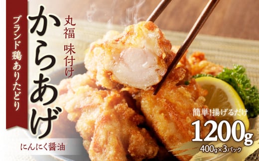 【6月配送】丸福味付け！ ありたどりのからあげ1.2kg（400g×3パック） 唐揚げ 鶏もも 簡単調理 冷凍 味付き から揚げ 小分け おつまみ ジューシー 佐賀県  弁当 惣菜 国産 【A171】