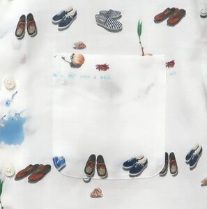 CLOFT 麻100％半袖プリントシャツ”たまにはぼっーとしようよ！”（C/＃11 ホワイト） M 0139-028-S07-1