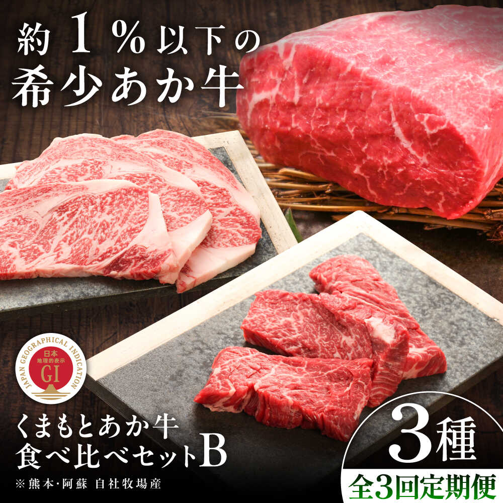 【ふるさと納税】【全3回定期便】【GI認証】くまもとあか牛 食べ比べB / 菊陽町 あかうし 熊本県 肉 にく niku ブランド 旨み くまもとあか牛 和牛 自社牧場 直接 最高 牛 牛肉 ぎゅうにく ぎゅう肉 冷凍 国産 【有限会社 三協畜産】[BHAS026]