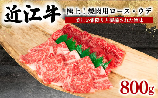 近江牛 極上 焼肉用 800g 冷凍 ( 黒毛和牛 和牛 ロース ウデ 食べ比べ 霜降り 赤身 ブランド 三大和牛 贈り物 ギフト プレゼント 滋賀県 竜王 岡喜 )