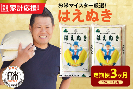 【 3ヶ月定期便 / 令和7年産 】 はえぬき 計10kg/月 ( 1回配送 5kg×2袋 ) 2025年産
